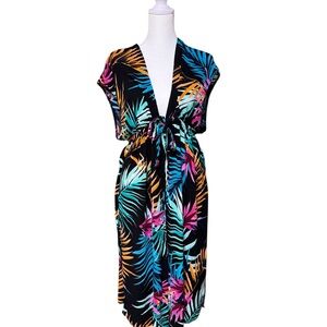Kona Sol Tropical Palm Leaf Cover-Up Dress S/M – Vibrant Resort Beachwear